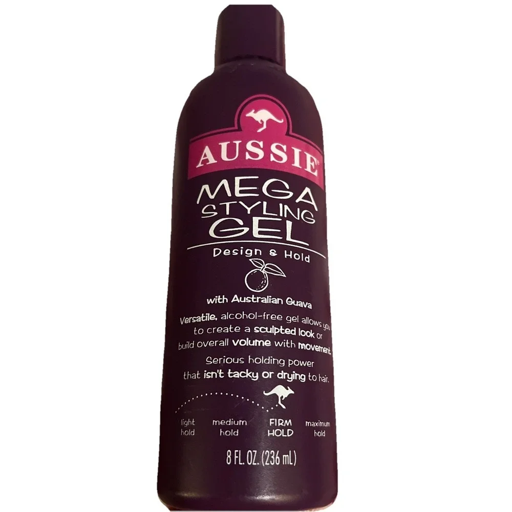 Aussie Mega Styling Gel Design Firm Hold 8 Fl Oz. Alcohol Free Australian Guava